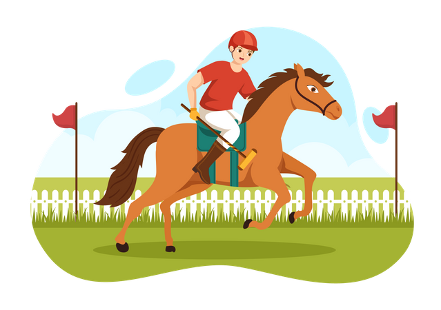 Jogador de cavalo de polo jogando no torneio  Ilustração
