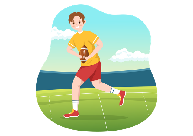 Jogador de rugby segurando uma bola de rugby  Ilustração