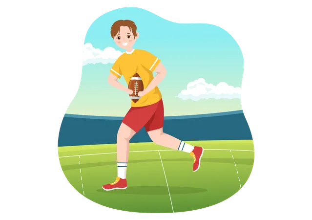 Jogador de rugby segurando uma bola de rugby  Ilustração