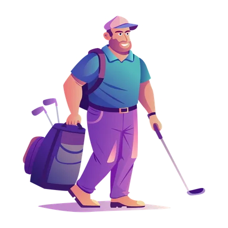 Jogador de golfe com kit de golfe  Ilustração