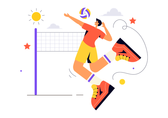 Jogador de vôlei ataca adversário com bola  Ilustração