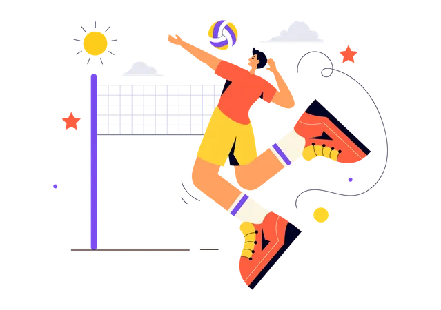 Jogador de vôlei ataca adversário com bola  Ilustração