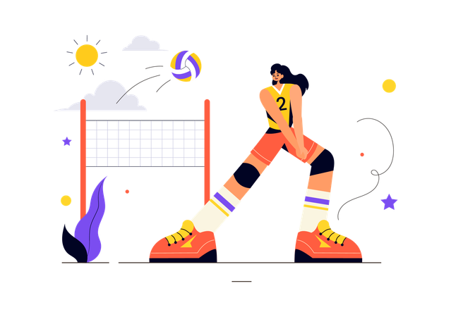 Jogador de vôlei jogando bola para o adversário  Ilustração