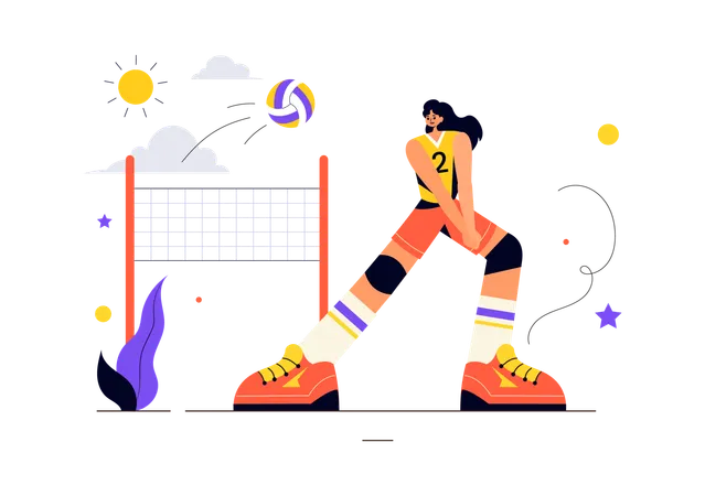 Jogador de vôlei jogando bola para o adversário  Ilustração