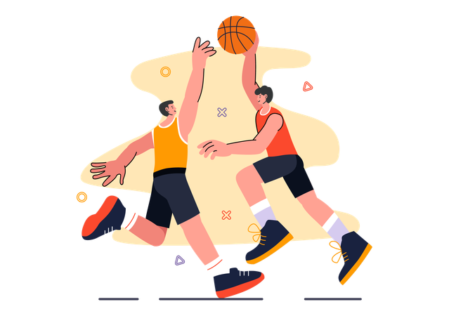 Jogador jogando basquete em torneio  Ilustração