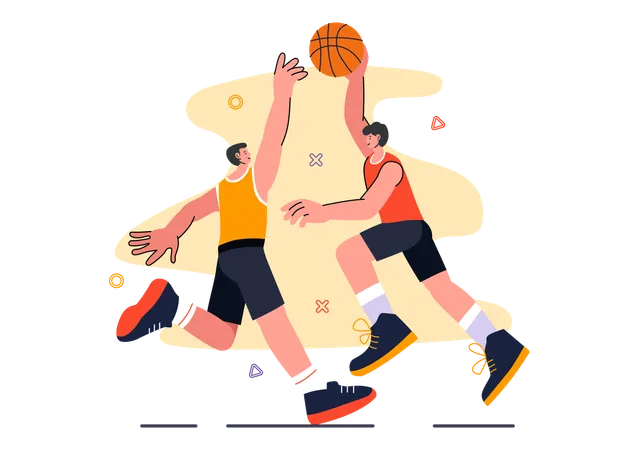 Jogador jogando basquete em torneio  Ilustração