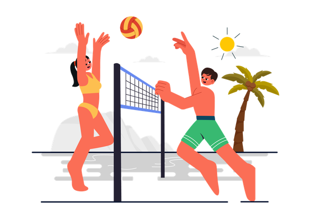 Jogador jogando vôlei na praia  Ilustração