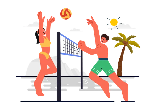 Jogador jogando vôlei na praia  Ilustração