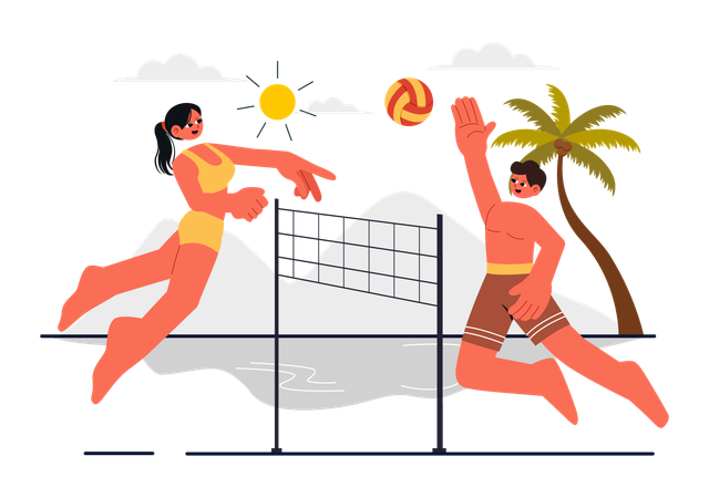 Jogador jogando vôlei na praia  Ilustração