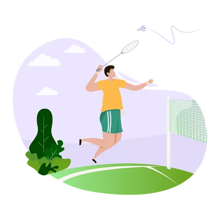 Jogador masculino jogando badminton  Ilustração