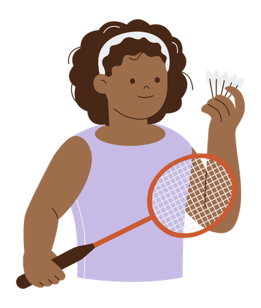 Jogadora de badminton com raquete e peteca  Ilustração