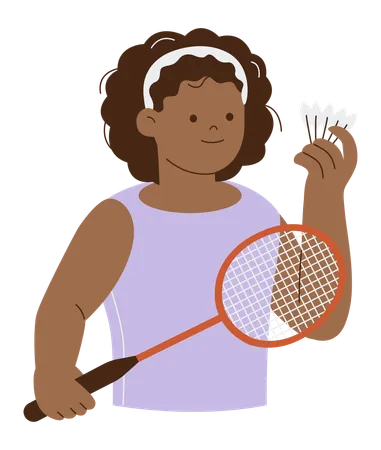 Jogadora de badminton com raquete e peteca  Ilustração