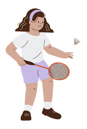 Jogadora de badminton com raquete e peteca  Ilustração