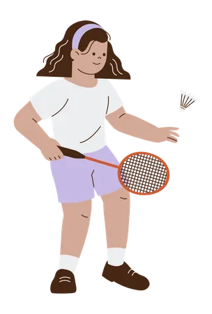 Jogadora de badminton com raquete e peteca  Ilustração