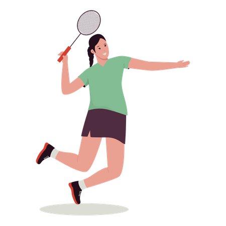 Jogadora de badminton feminina jogando  Ilustração