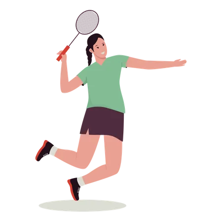 Jogadora de badminton feminina jogando  Ilustração