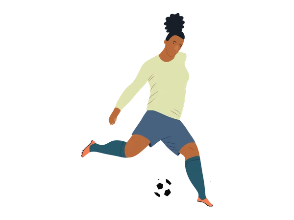 Jogadora de futebol feminino chutando bola  Ilustração