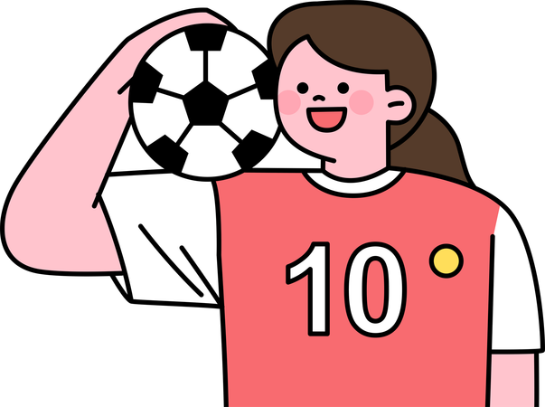 Jogadora de futebol feminino segurando futebol  Ilustração