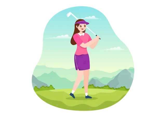 Jogadora de golfe feminina  Ilustração