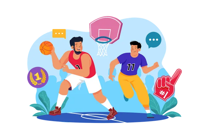Jogadores de basquete na quadra  Ilustração