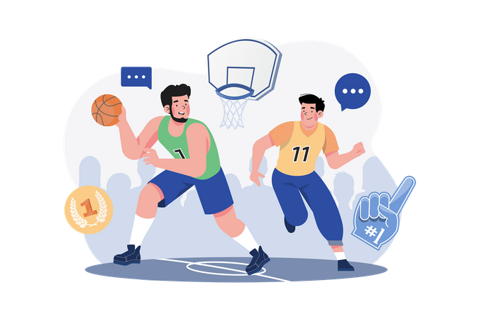 Jogadores de basquete na quadra  Ilustração