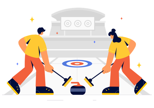 Jogadores de equipe jogando Curling  Ilustração