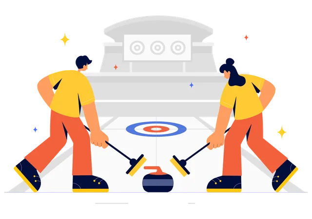 Jogadores de equipe jogando Curling  Ilustração