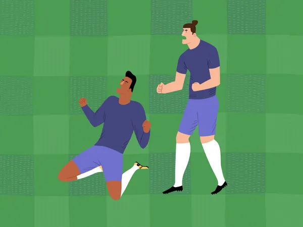 Jogadores de futebol masculinos desfrutando de gol  Ilustração