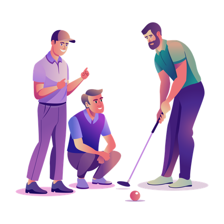 Jogadores de golfe discutindo sobre a equipe de golfe  Ilustração