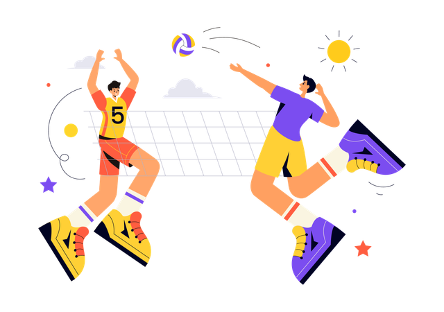 Jogadores de vôlei competindo entre si  Ilustração