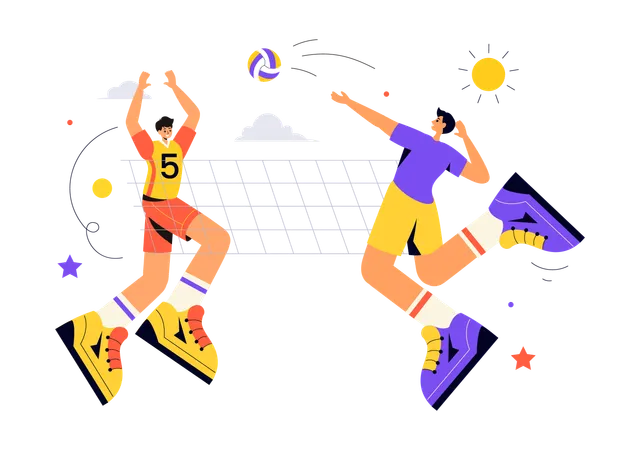 Jogadores de vôlei competindo entre si  Ilustração