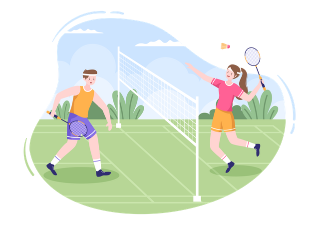 Jogadores jogando badminton  Ilustração