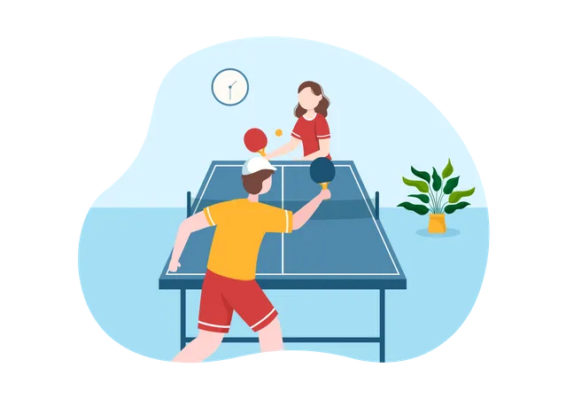 Pessoas Praticando Esportes De Tenis De Mesa Com Raquete E Bola De Pingue Pongue Em Desenhos Planos Desenhados A Mao Ilustracao De Modelos Ilustração