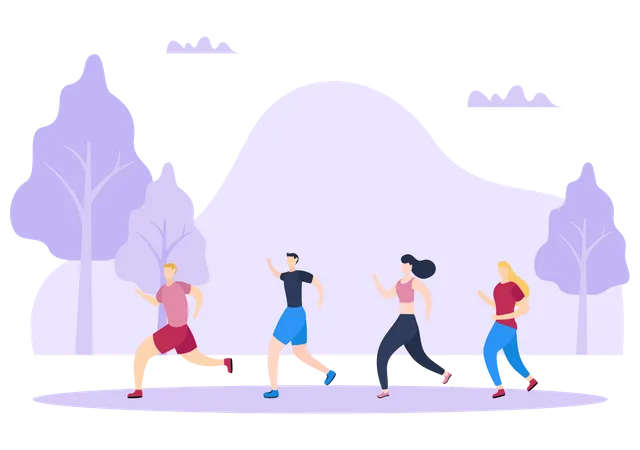 Joggers Running In Park Illustration