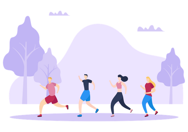 Joggers Running In Park  Illustration