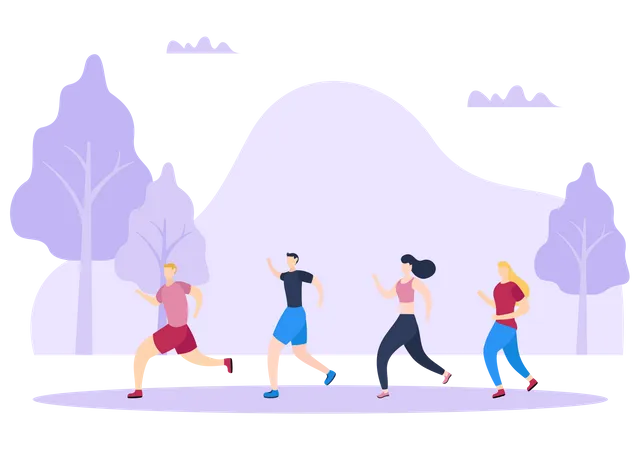 Joggers Running In Park  Illustration