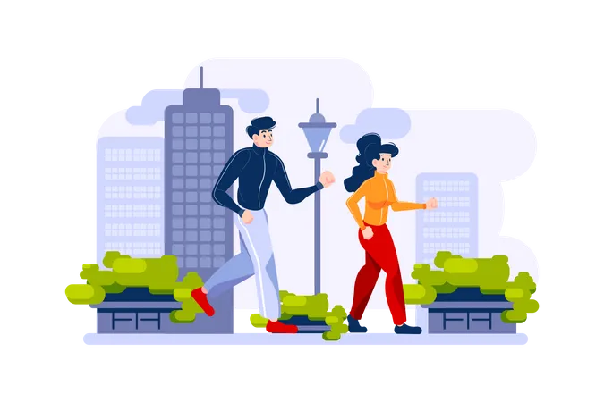 Jogging in the city park  Illustration