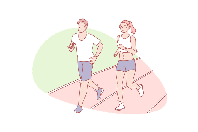 Jogging young active couple together  イラスト