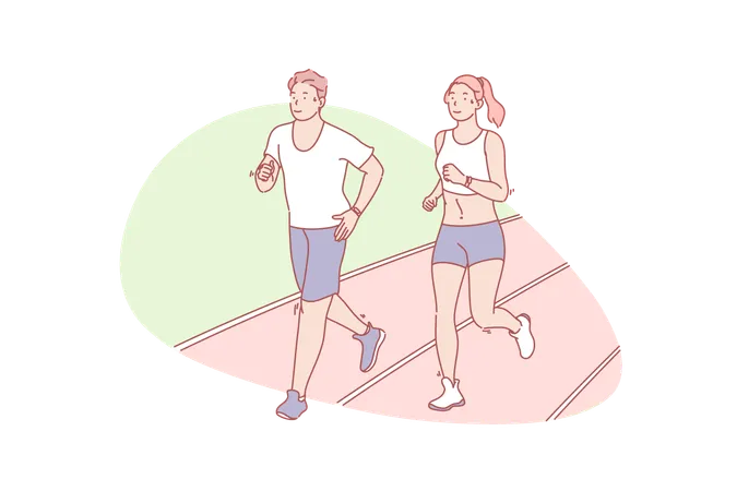 Jogging Wellness Sport Health Concept Jogging Young Active Couple Together Fitness Healthcare Running Procedure Runners Morning Sporting Outdoor Cardio Physical Training Simple Flat Vector Illustration