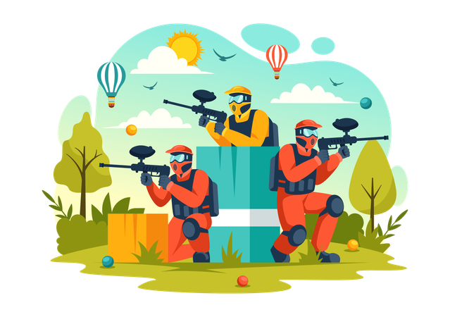 Jogo de equipe de paintball  Ilustração