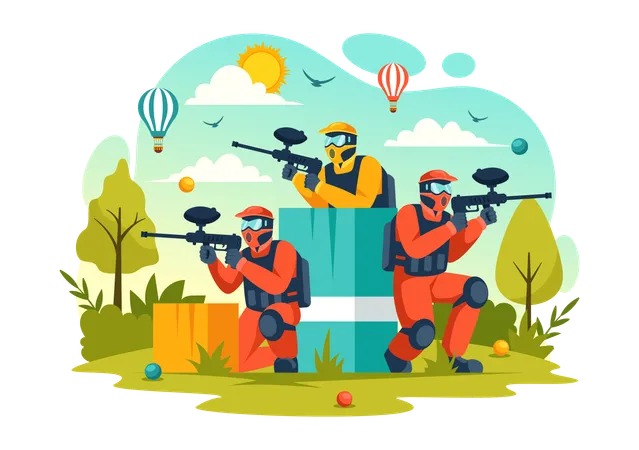 Jogo de equipe de paintball  Ilustração