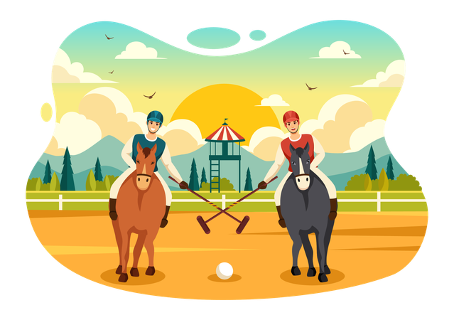 Jogo de polo a cavalo  Ilustração