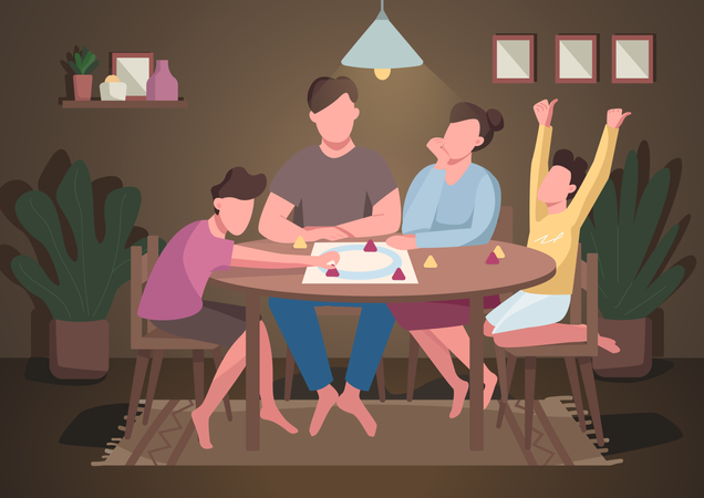 Jogo de tabuleiro em família  Ilustração