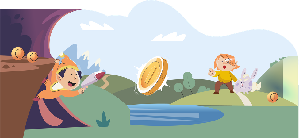 Jogos "jogue para ganhar" criados com base em projeto blockchain com elementos de NFT  Ilustração