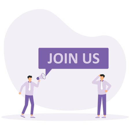 사업가가 Join Us를 발표합니다  일러스트레이션