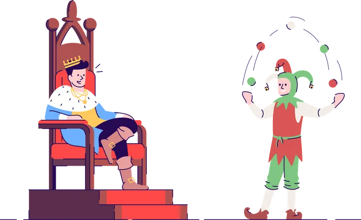 Joker juggling in front of king  Illustration