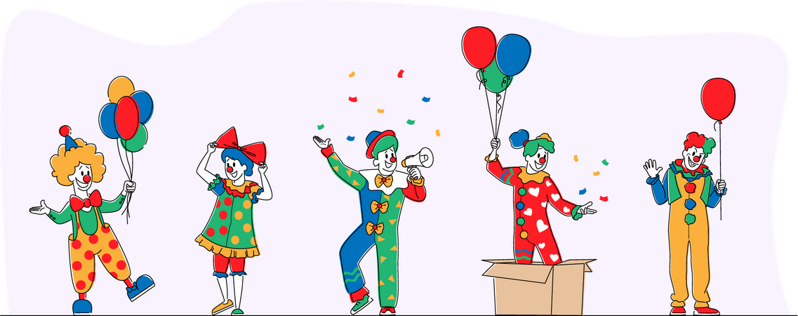 Jokers dancing at a circus show  Illustration