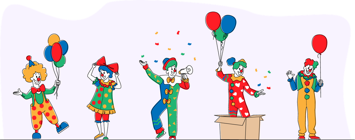 Jokers dansant lors d'un spectacle de cirque  Illustration