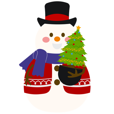 Joli bonhomme de neige avec sapin de Noël  Illustration