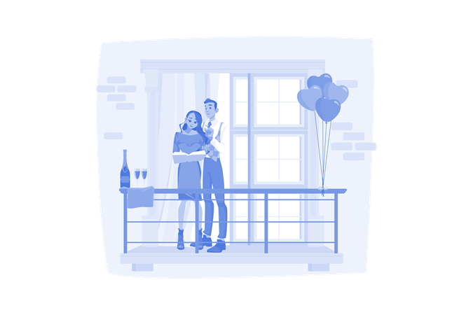 Joli couple debout sur le balcon  Illustration